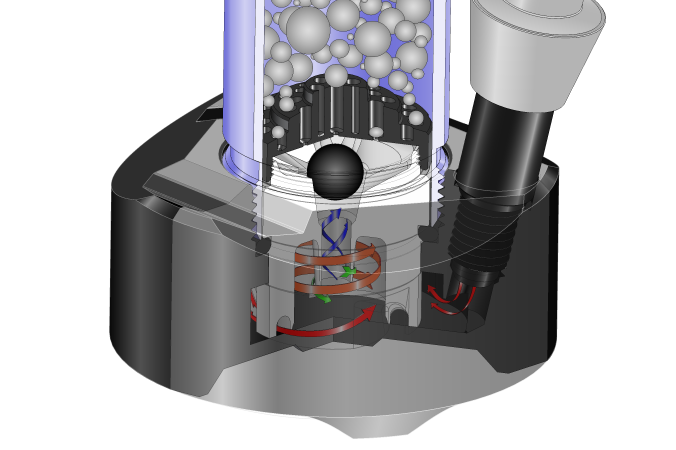 JET waterpipe cutaway illustration with percolation and smoke flow